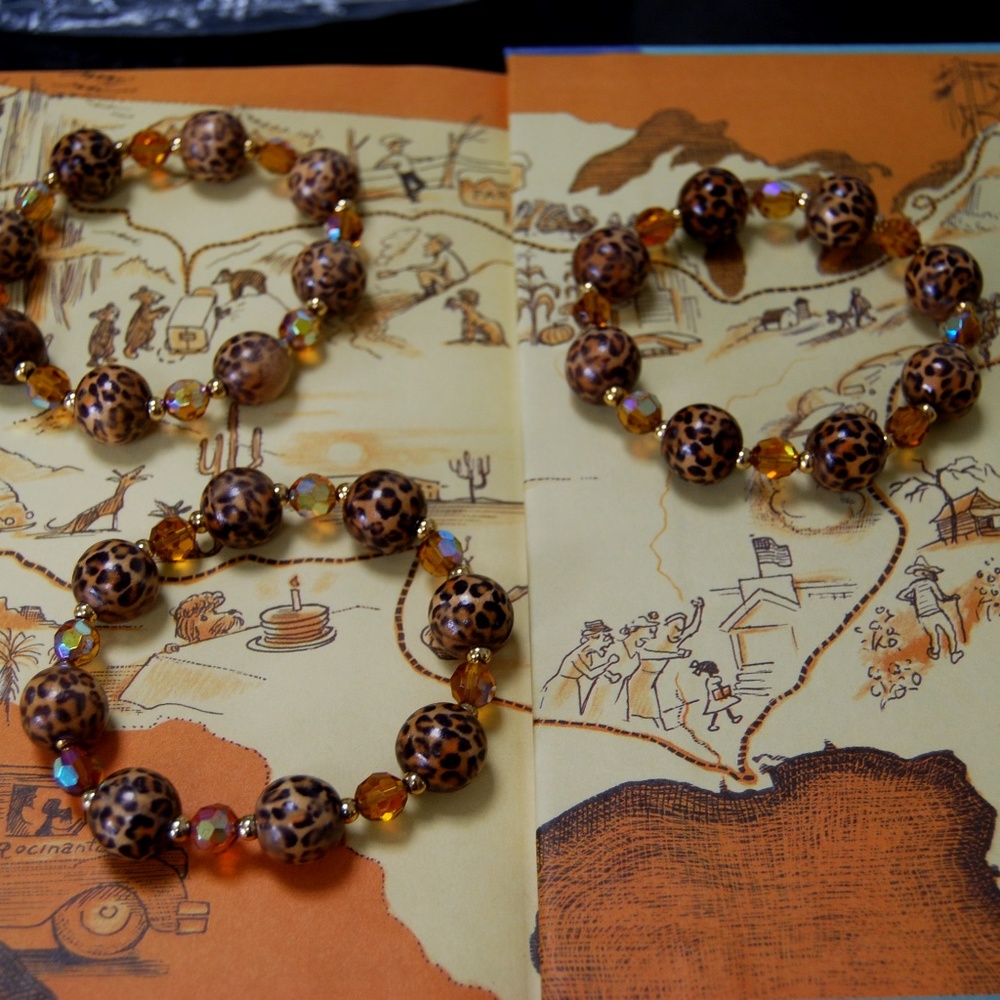 Three leopard print beaded stretch bracelets